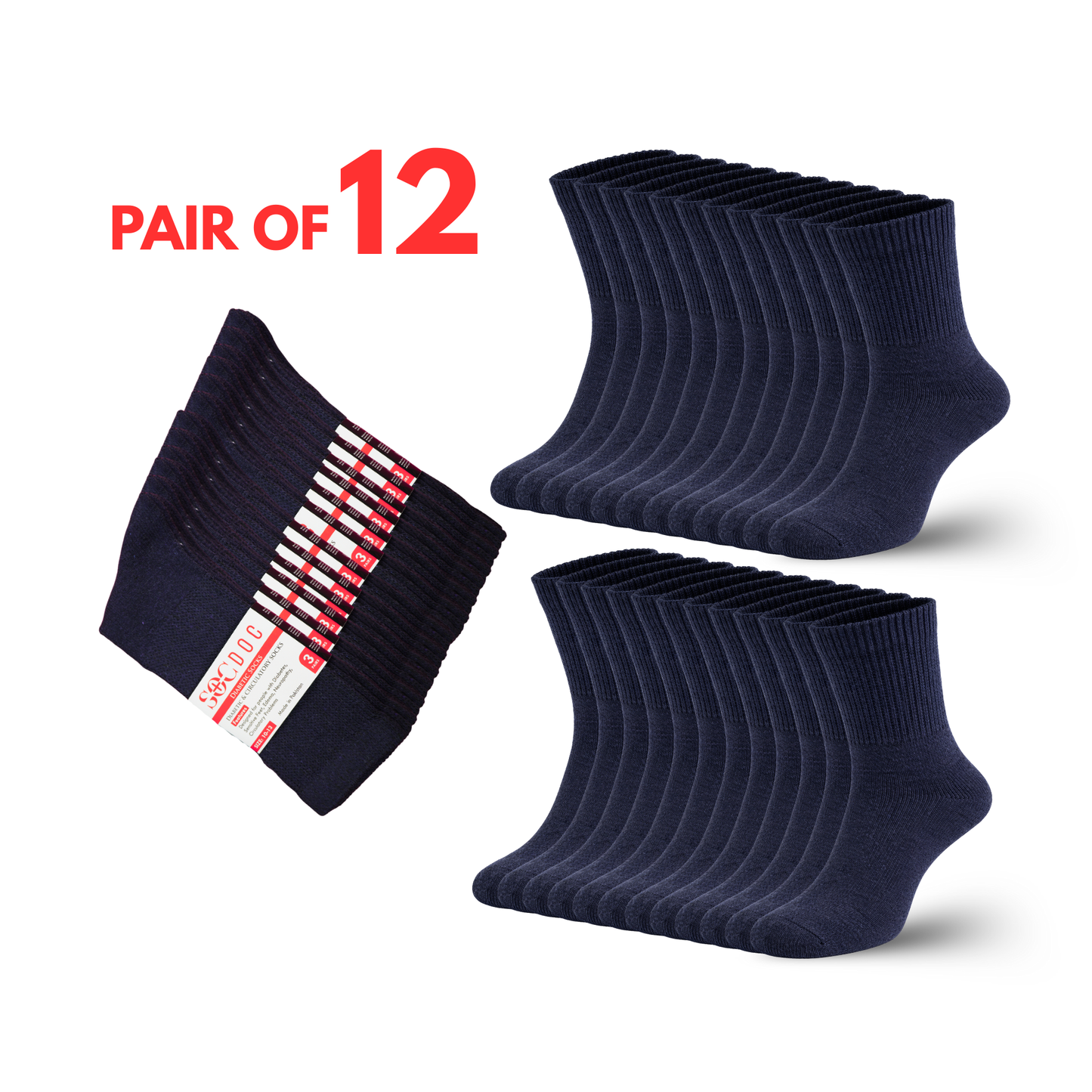 Diabetic Quarter Socks 3/6/9/12 Pairs, Non-Binding for Neuropathy & Circulation, Men & Women - Soc Doc