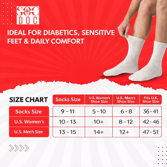 12-Pair Diabetic Crew Socks for Men & Women, Non-Binding Seamless Comfort, Breathable Cotton Blend - Soc Doc
