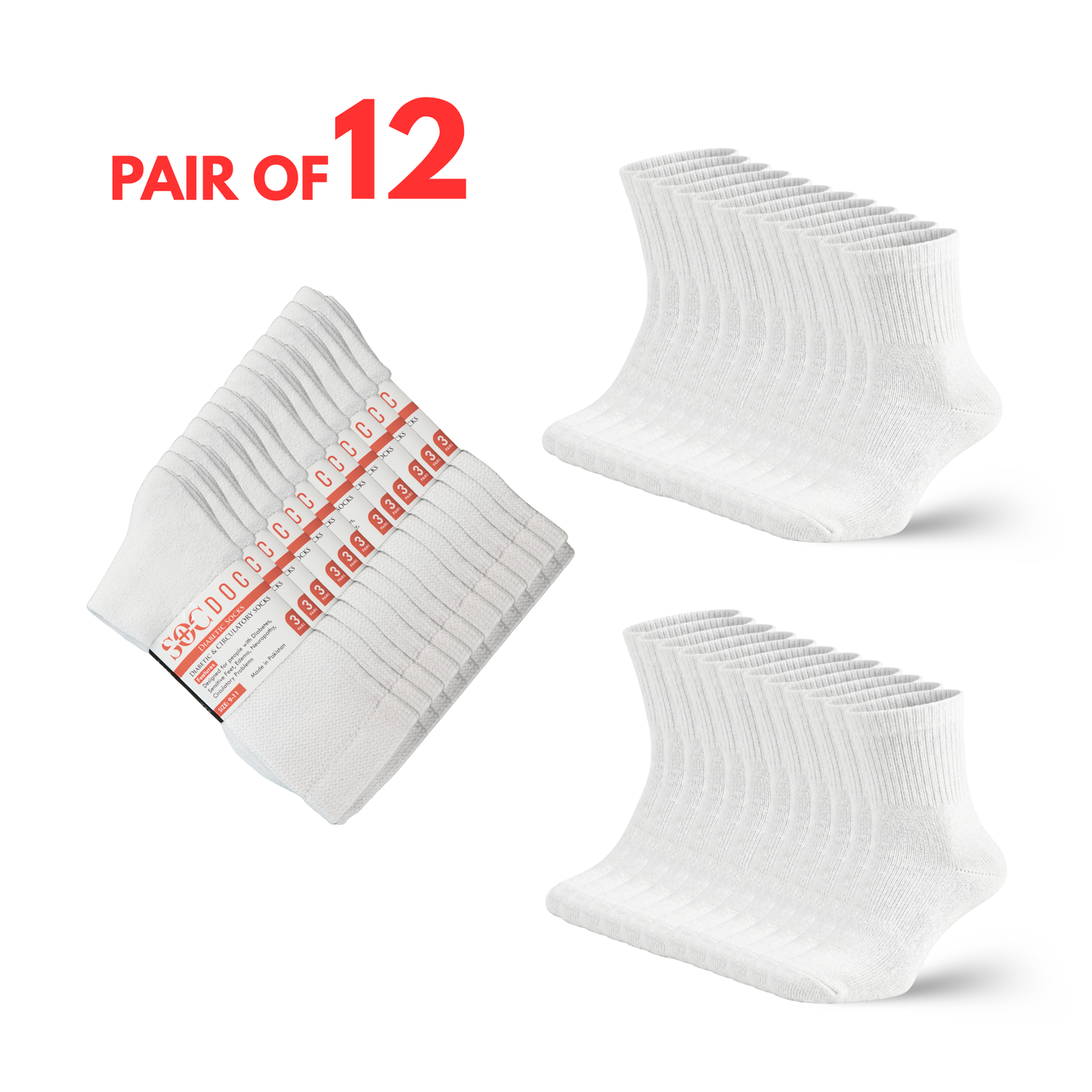 Diabetic Quarter Socks 3/6/9/12 Pairs, Non-Binding for Neuropathy & Circulation, Men & Women - Soc Doc
