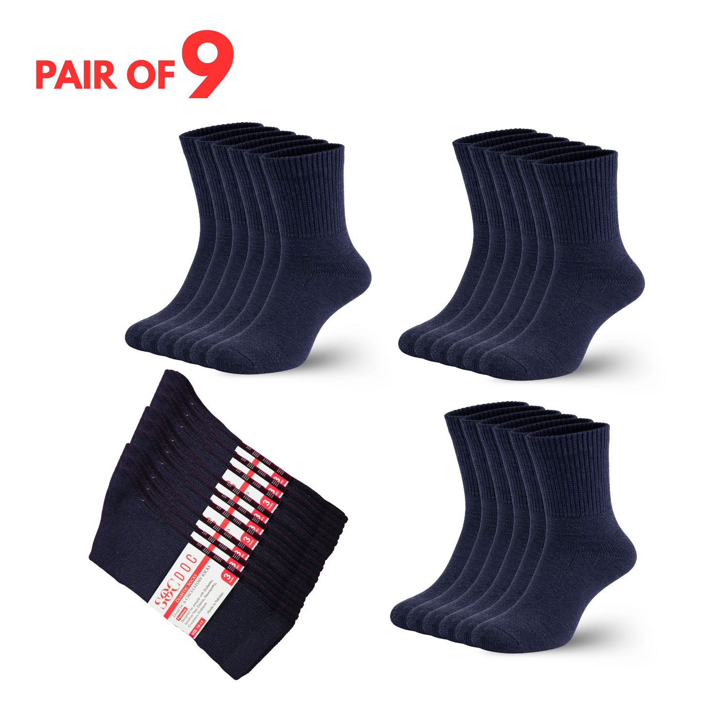 Diabetic Quarter Socks 3/6/9/12 Pairs, Non-Binding for Neuropathy & Circulation, Men & Women - Soc Doc