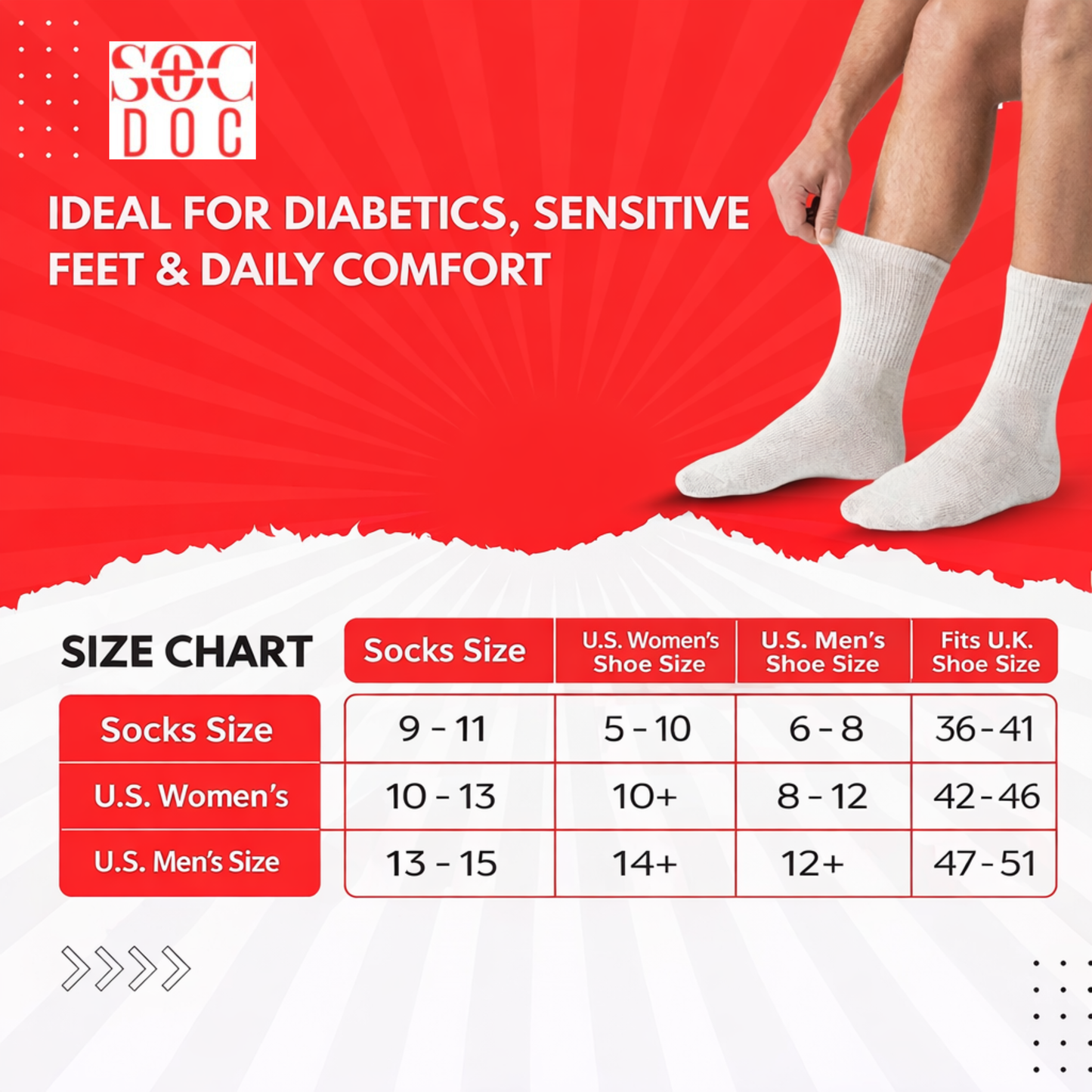 Multi-Color 12-Pair Diabetic CREW Socks, Non-Binding Comfort for Everyday Wear, Men & Women - SOC DOC