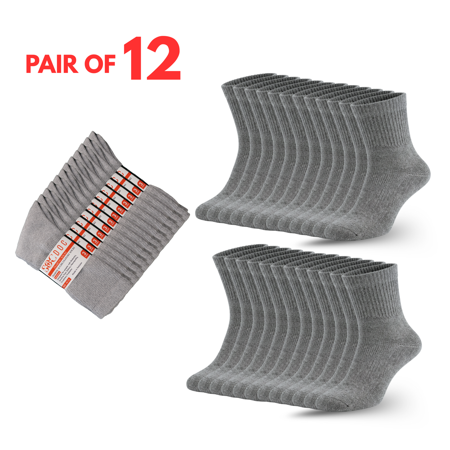 Diabetic Quarter Socks 3/6/9/12 Pairs, Non-Binding for Neuropathy & Circulation, Men & Women - Soc Doc