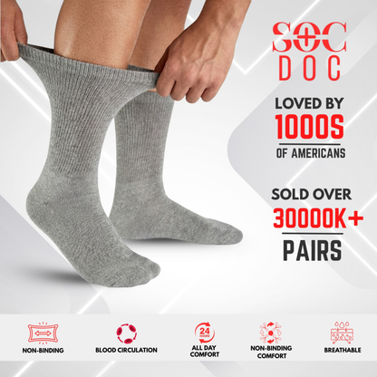 Multi-Color 12-Pair Diabetic CREW Socks, Non-Binding Comfort for Everyday Wear, Men & Women - SOC DOC
