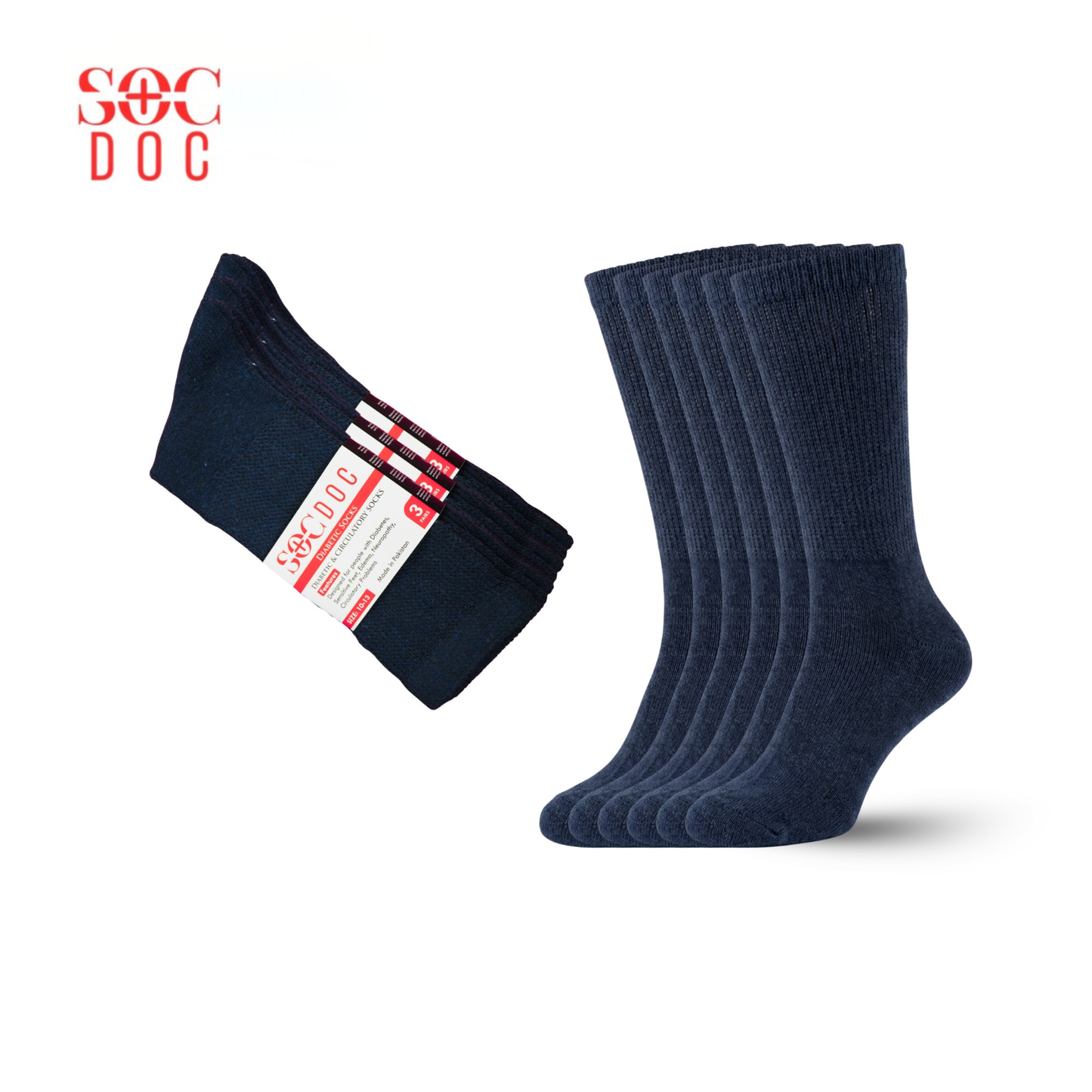 Multi-Color 12-Pair Diabetic CREW Socks, Non-Binding Comfort for Everyday Wear, Men & Women - SOC DOC