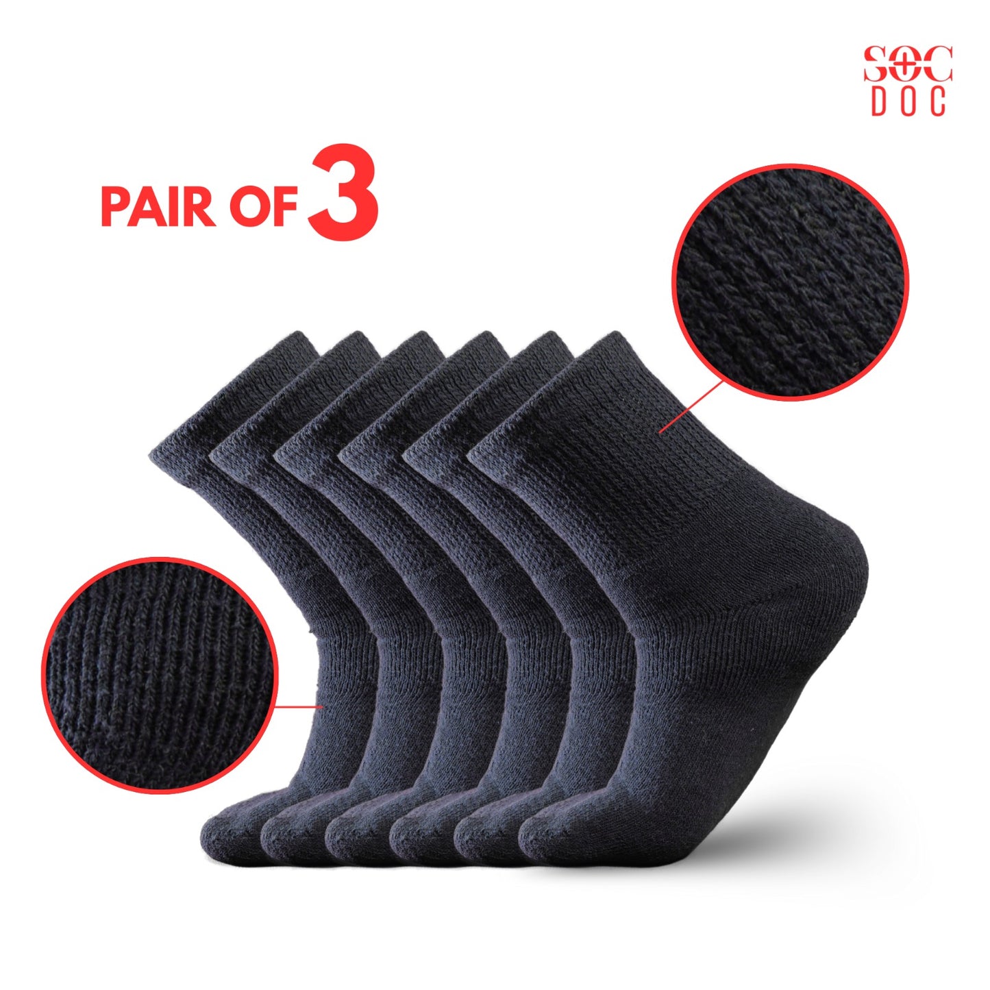 Diabetic Quarter Socks 3/6/9/12 Pairs, Non-Binding for Neuropathy & Circulation, Men & Women - Soc Doc