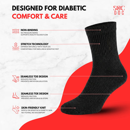 Diabetic Quarter Socks 3/6/9/12 Pairs, Non-Binding for Neuropathy & Circulation, Men & Women - Soc Doc