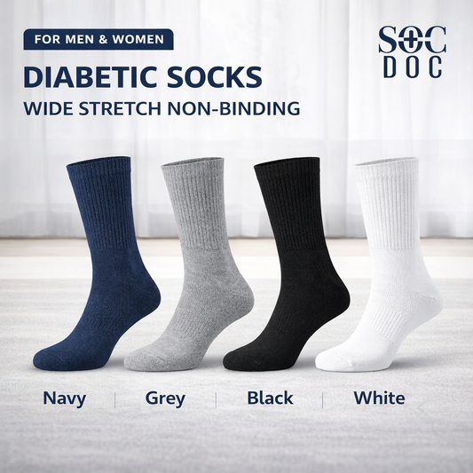 6-Pair Cotton Diabetic Crew Socks – Non-Binding, Loose Fit for Sensitive Feet (Sizes 9–11, 10–13, 13–15) Soc Doc