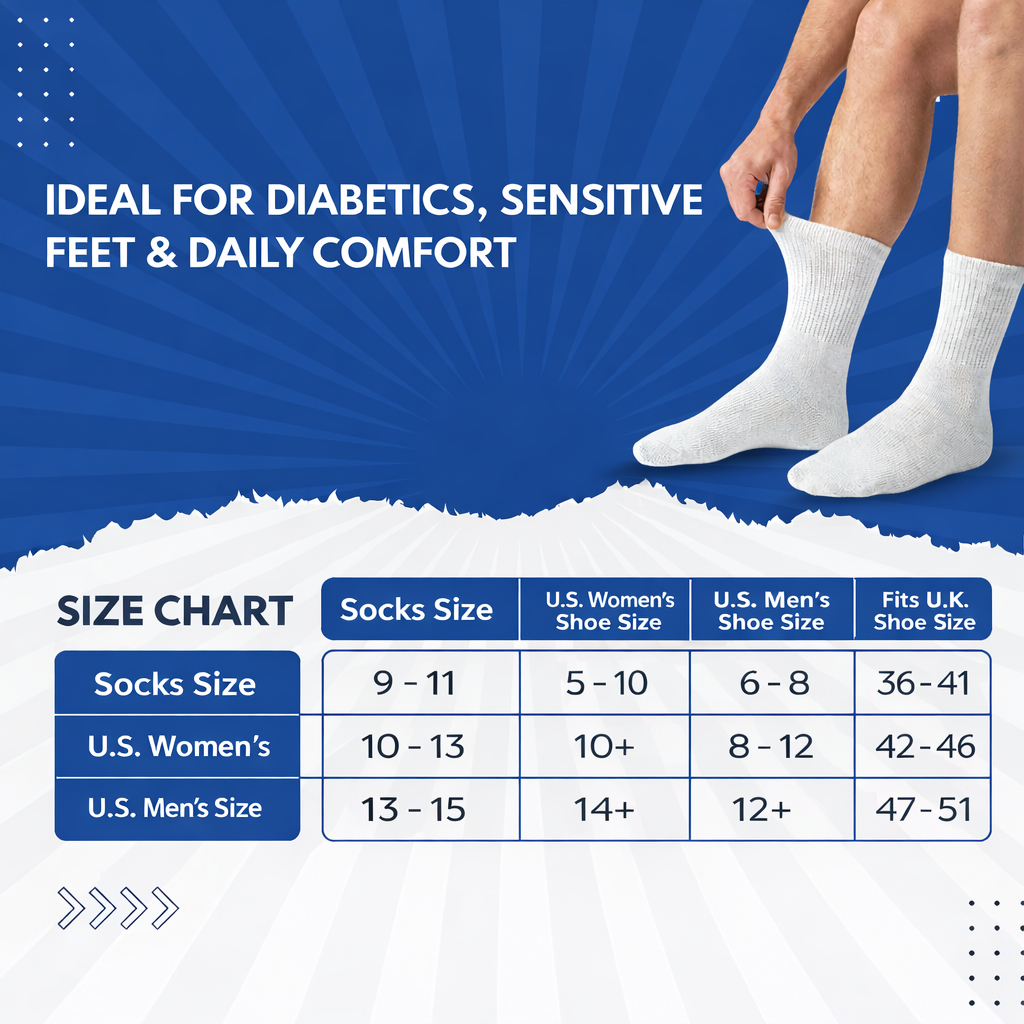 6-Pair Cotton Diabetic Crew Socks – Non-Binding, Loose Fit for Sensitive Feet (Sizes 9–11, 10–13, 13–15) Soc Doc