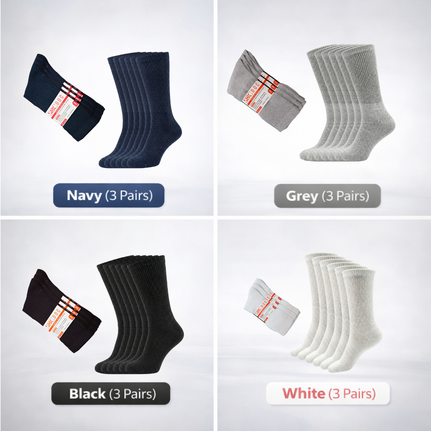 Multi-Color 12-Pair Diabetic CREW Socks, Non-Binding Comfort for Everyday Wear, Men & Women - SOC DOC