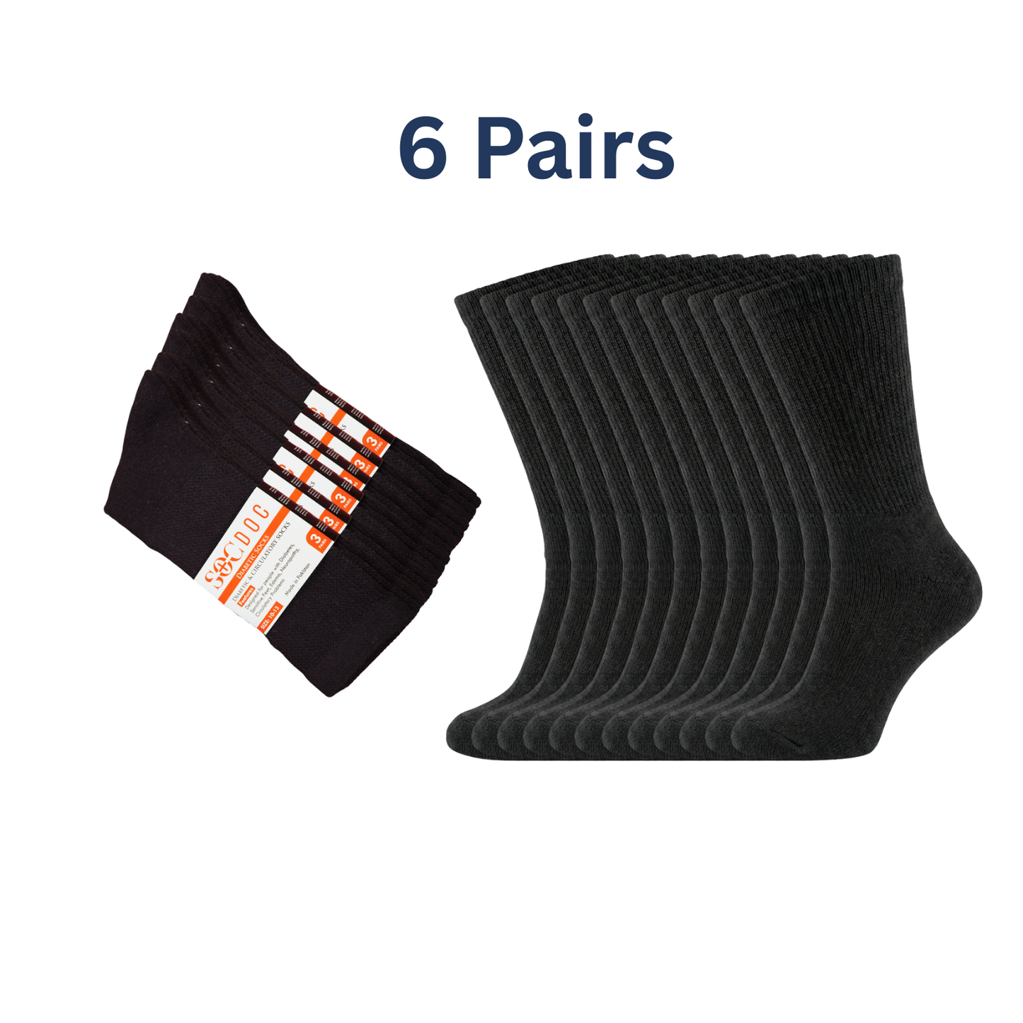 6-Pair Cotton Diabetic Crew Socks – Non-Binding, Loose Fit for Sensitive Feet (Sizes 9–11, 10–13, 13–15) Soc Doc