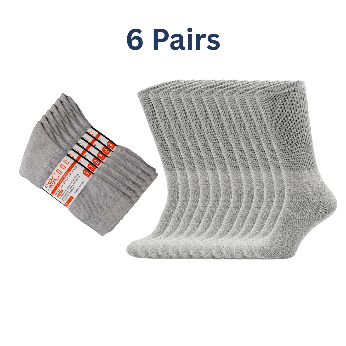 6-Pair Cotton Diabetic Crew Socks – Non-Binding, Loose Fit for Sensitive Feet (Sizes 9–11, 10–13, 13–15) Soc Doc