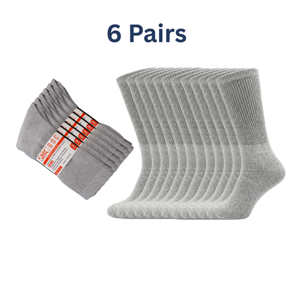 6-Pair Cotton Diabetic Crew Socks – Non-Binding, Loose Fit for Sensitive Feet (Sizes 9–11, 10–13, 13–15) Soc Doc