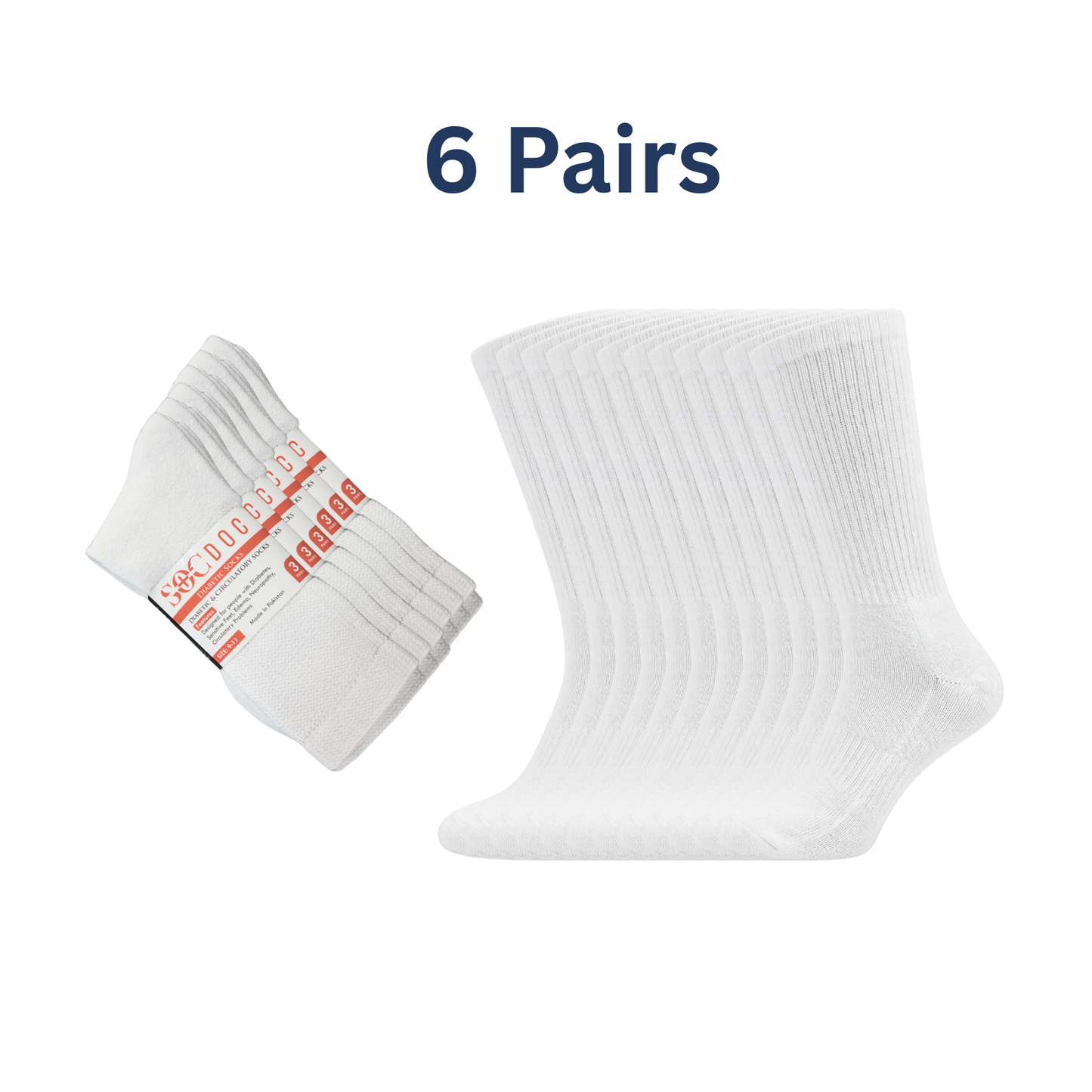 6-Pair Cotton Diabetic Crew Socks – Non-Binding, Loose Fit for Sensitive Feet (Sizes 9–11, 10–13, 13–15) Soc Doc